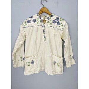Vintage 60s / 70s Embroidered Cotton Blouse Size XS Boho Hippie Peasant Top